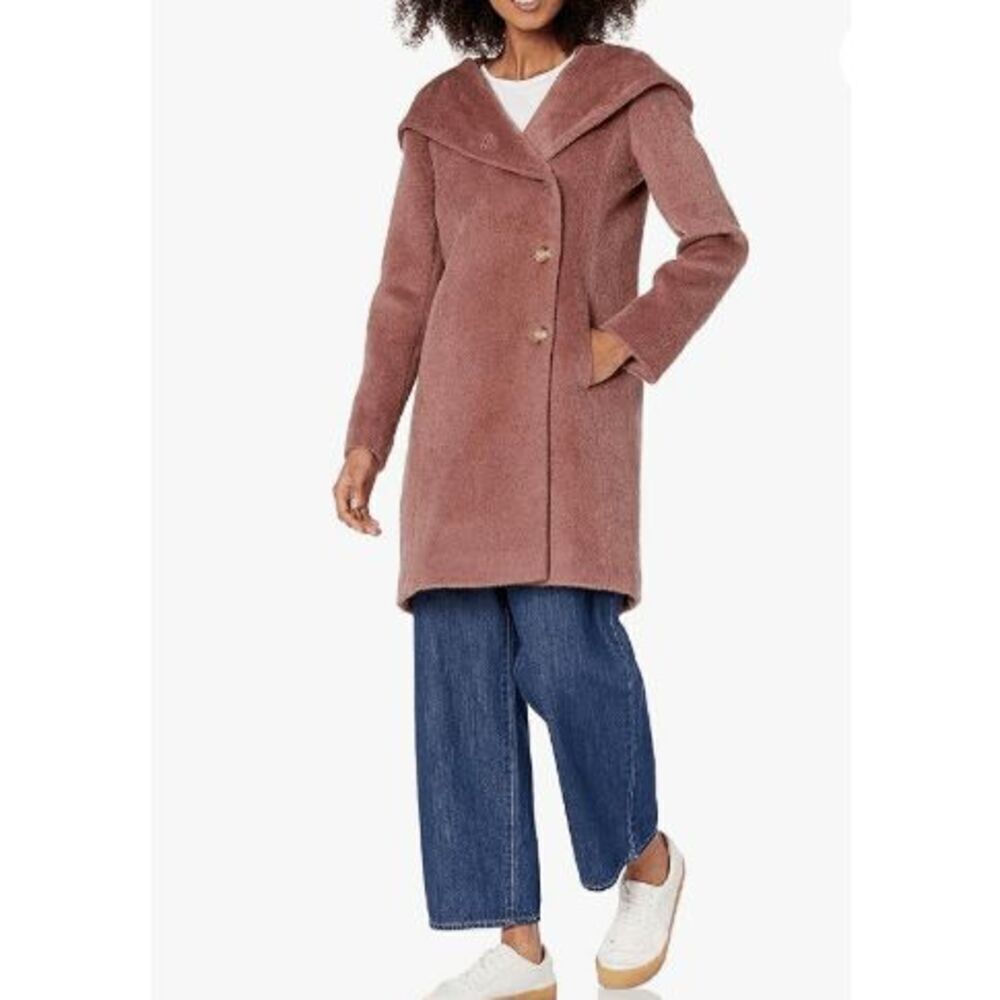 Cole Haan Wool Alpaca Blend Plush Coat Asymmetrical Button Pink Peony Size 8